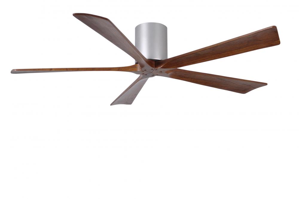 Irene-5H - 60&#34; Five Blade Flush Mount Paddle Fan - Brushed Nickel Finish - Walnut Tone Blades