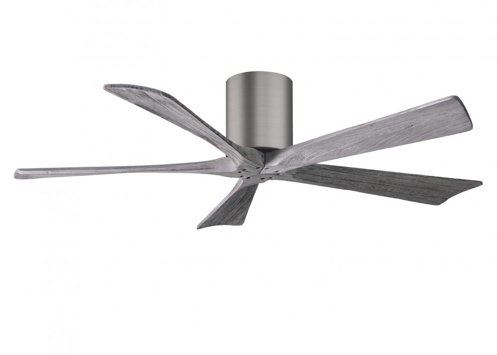 Irene-5H - 52&#34; Five Blade Flush Mount Paddle Fan - Brushed Pewter Finish - Barn Wood Tone Blades