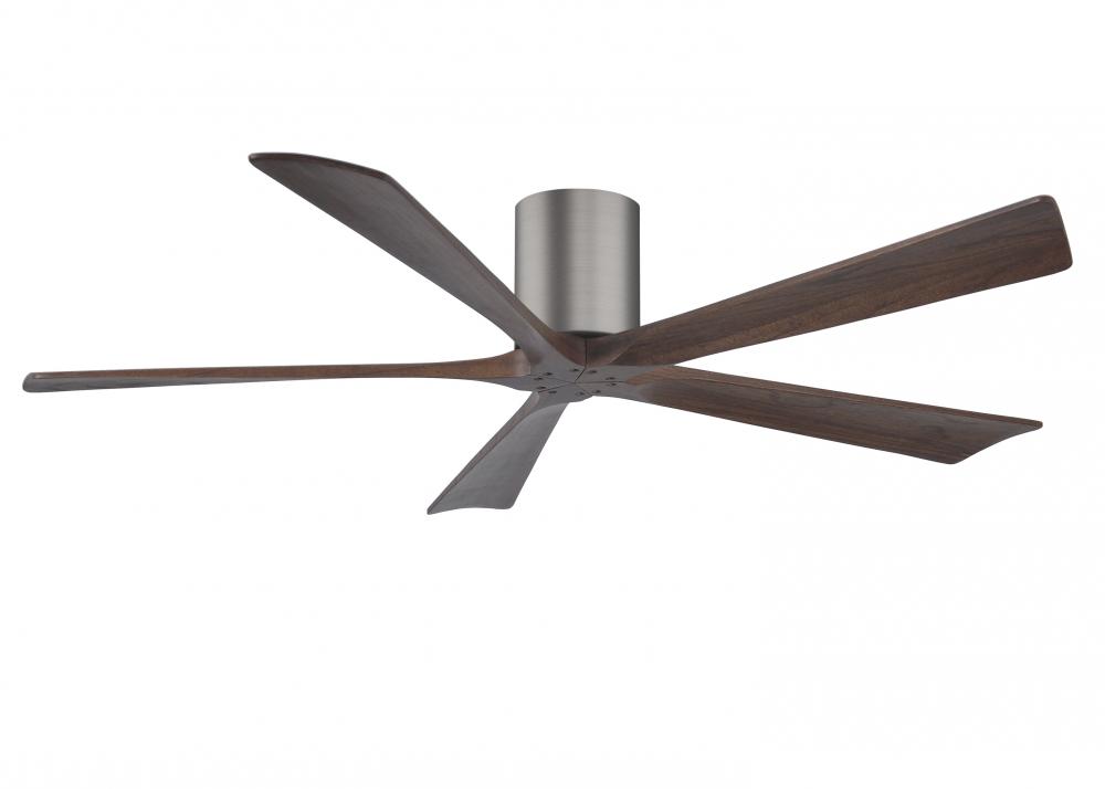 Irene-5H - 60&#34; Five Blade Flush Mount Paddle Fan - Brushed Pewter Finish - Walnut Tone Blades