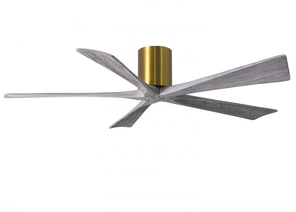 Irene-5H - 60&#34; Five Blade Flush Mount Paddle Fan - Brushed Brass Finish - Barn Wood Tone Blades
