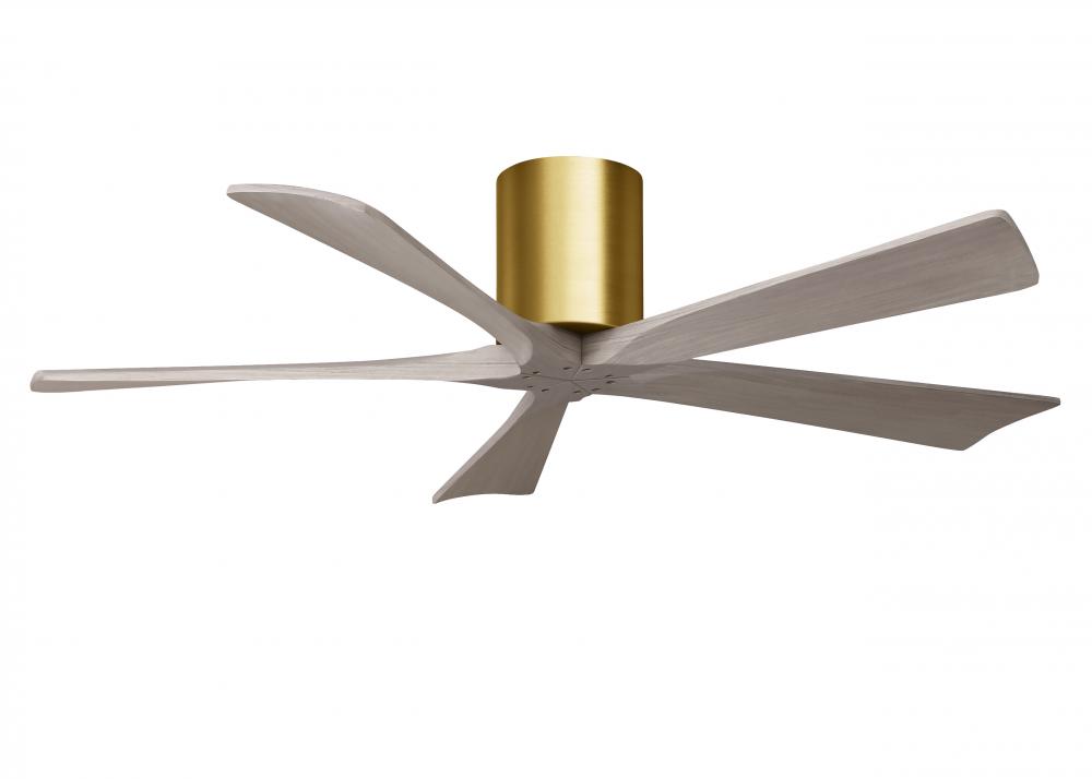 Irene-5H - 52&#34; Five Blade Flush Mount Paddle Fan - Brushed Brass Finish - Gray Ash Tone Blades