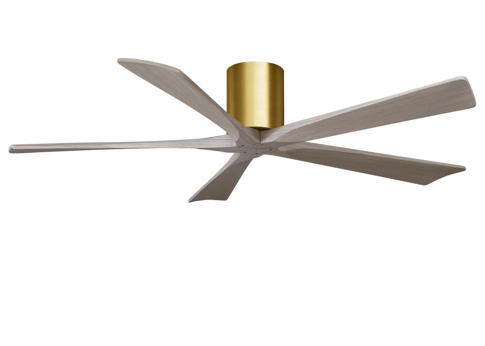 Irene-5H - 60&#34; Five Blade Flush Mount Paddle Fan - Brushed Brass Finish - Gray Ash Tone Blades