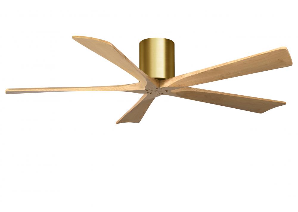 Irene-5H - 60&#34; Five Blade Flush Mount Paddle Fan - Brushed Brass Finish - Light Maple Tone Blade