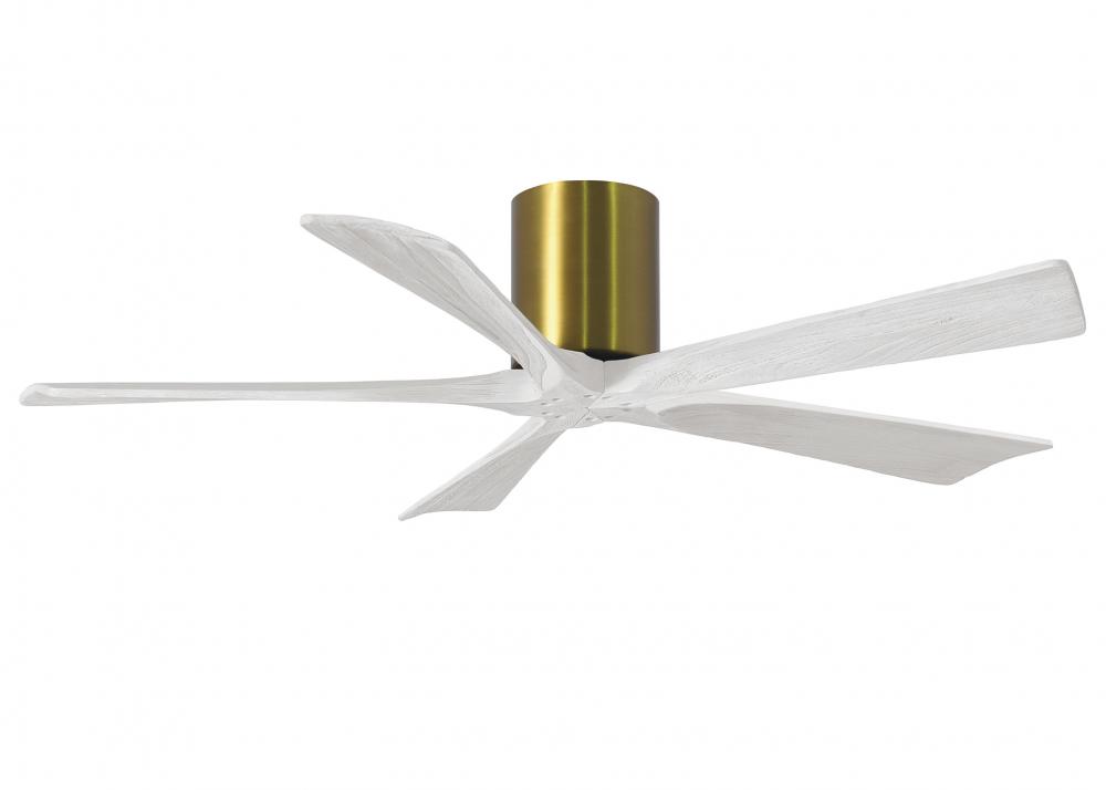 Irene-5H - 52&#34; Five Blade Flush Mount Paddle Fan - Brushed Brass Finish - Matte White Blades