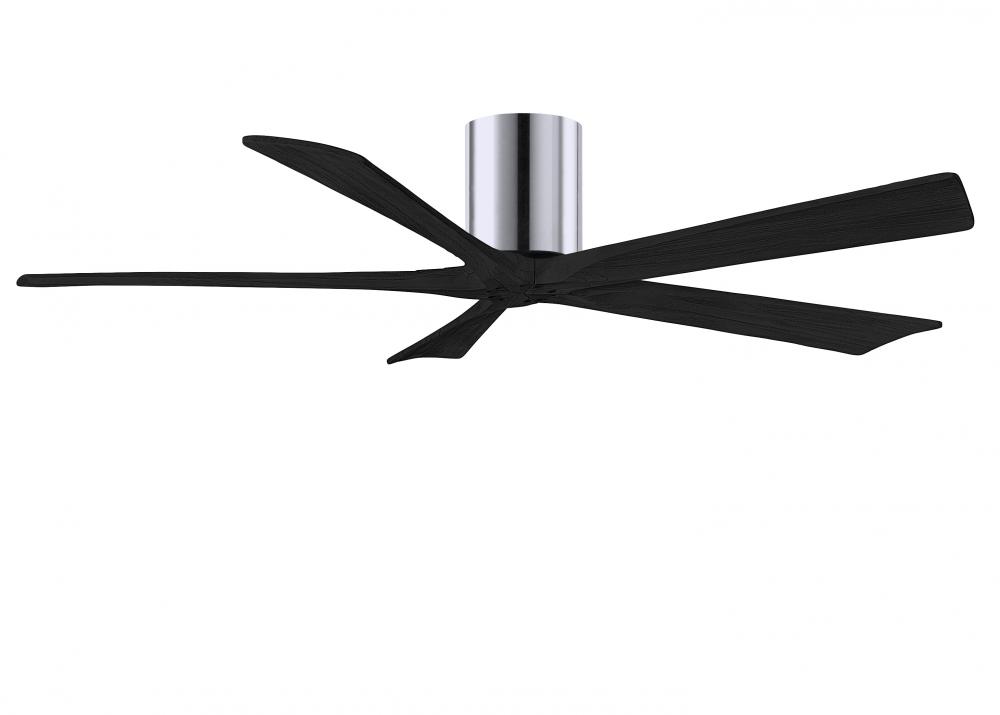 Irene-5H - 60&#34; Five Blade Flush Mount Paddle Fan - Polished Chrome Finish - Matte Black Blades