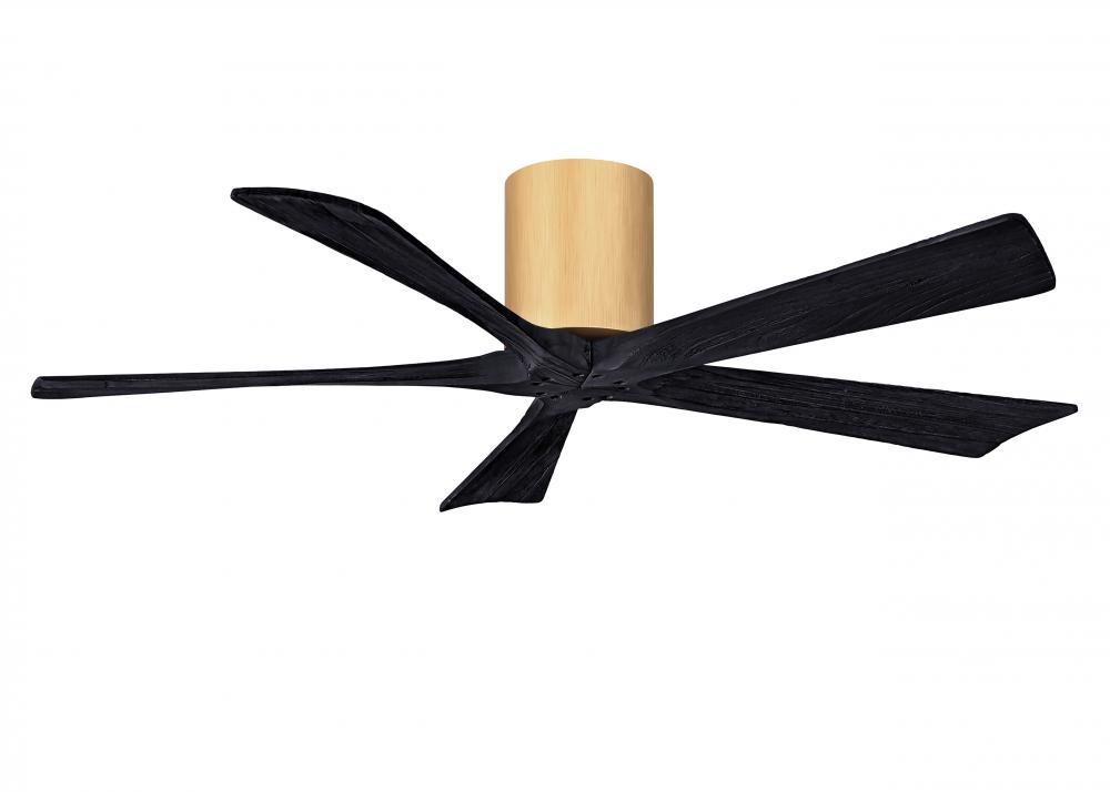 Irene-5H - 52&#34; Five Blade Flush Mount Paddle Fan - Light Maple Tone Finish - Matte Black Blades