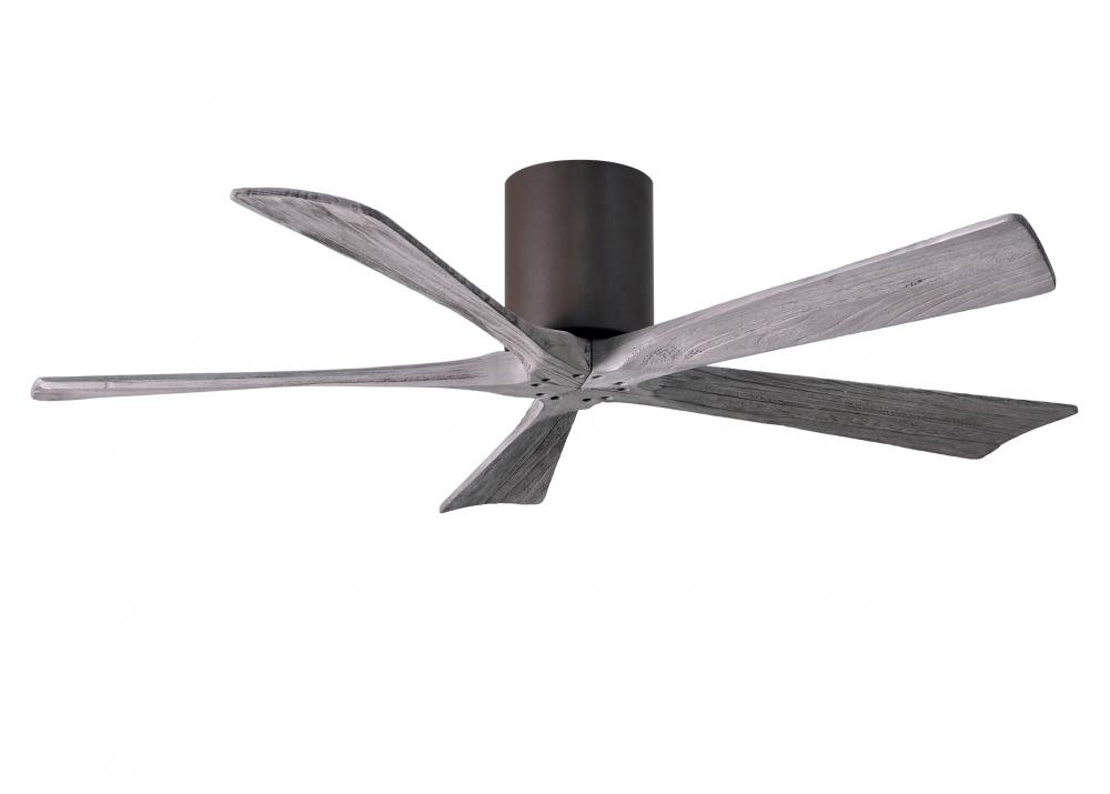Irene-5H - 52&#34; Five Blade Flush Mount Paddle Fan - Textured Bronze Finish - Barn Wood Tone Blade