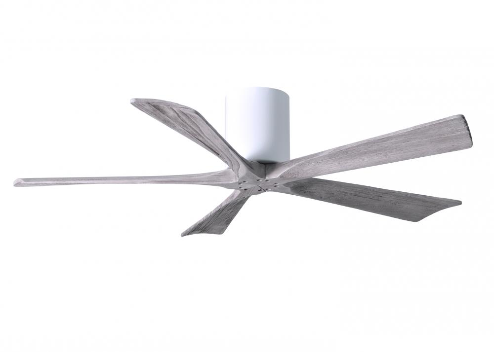 Irene-5H - 52&#34; Five Blade Flush Mount Paddle Fan - Gloss White Finish - Barn Wood Tone Blades