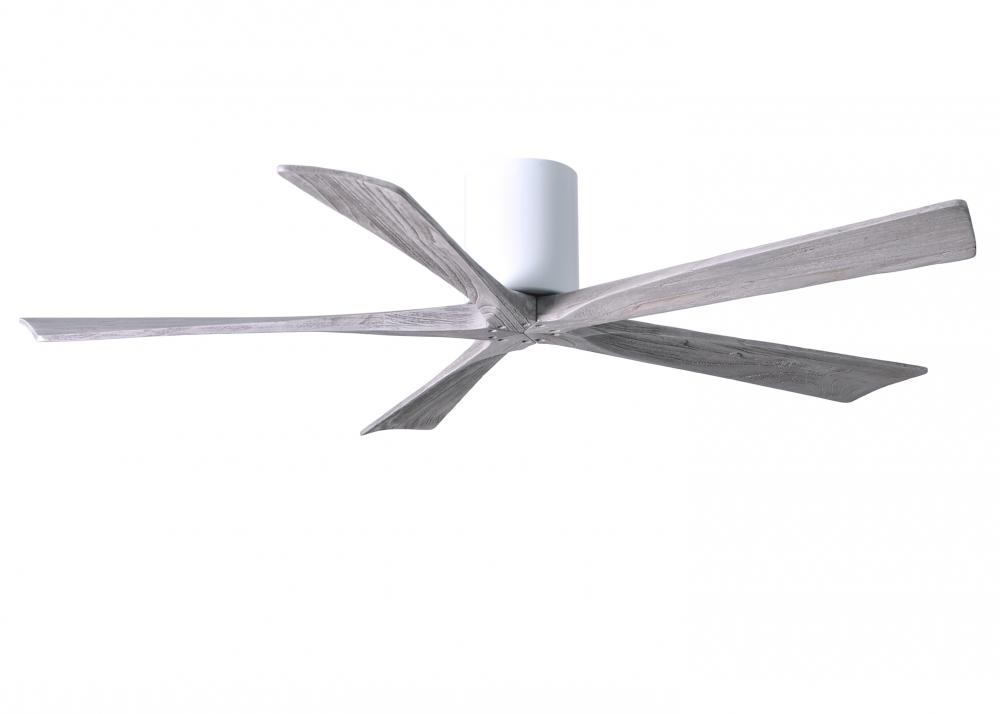 Irene-5H - 60&#34; Five Blade Flush Mount Paddle Fan - Gloss White Finish - Barn Wood Tone Blades