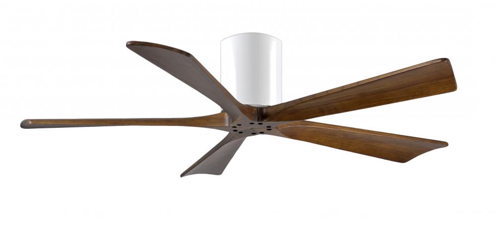 Irene-5H - 52&#34; Five Blade Flush Mount Paddle Fan - Gloss White Finish - Walnut Tone Blades
