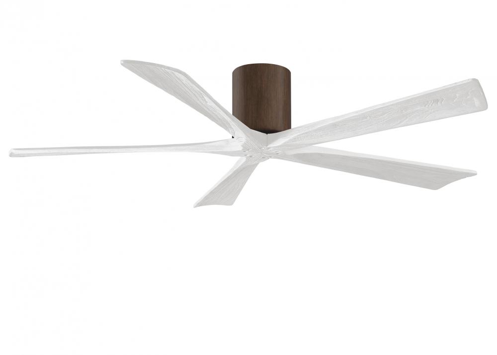 Irene-5H - 60&#34; Five Blade Flush Mount Paddle Fan - Walnut Tone Finish - Matte White Blades