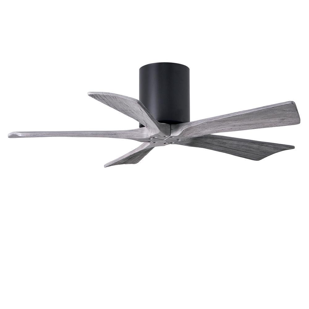 Irene-5H - 60&#34; Five Blade Flush Mount Paddle Fan - Matte Black Finish - Barn Wood Tone Blades