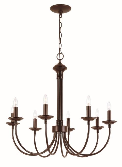 8LT CHANDELIER- J ARM- BRONZE