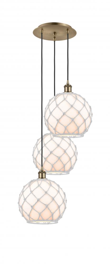 Farmhouse Rope - 3 Light - 17 inch - Antique Brass - Cord Hung - Multi Pendant