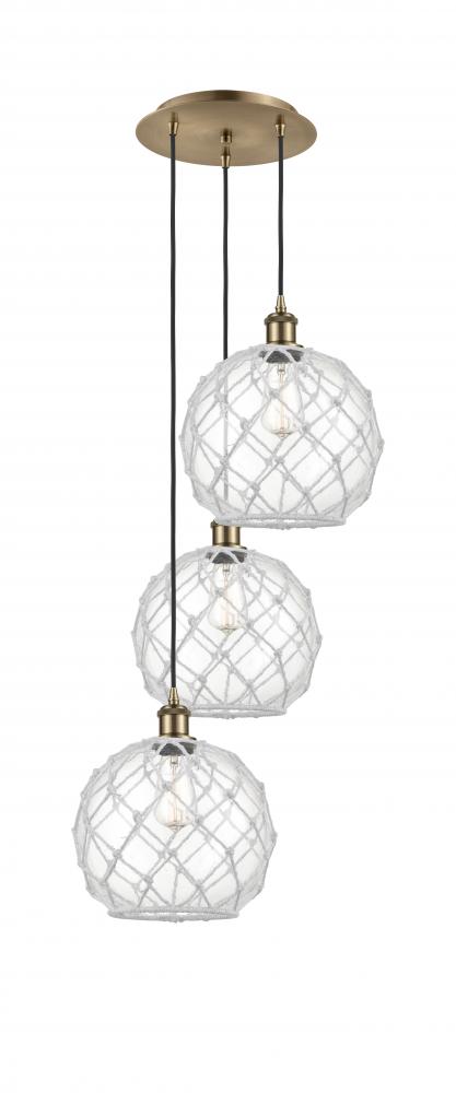 Farmhouse Rope - 3 Light - 17 inch - Antique Brass - Cord Hung - Multi Pendant