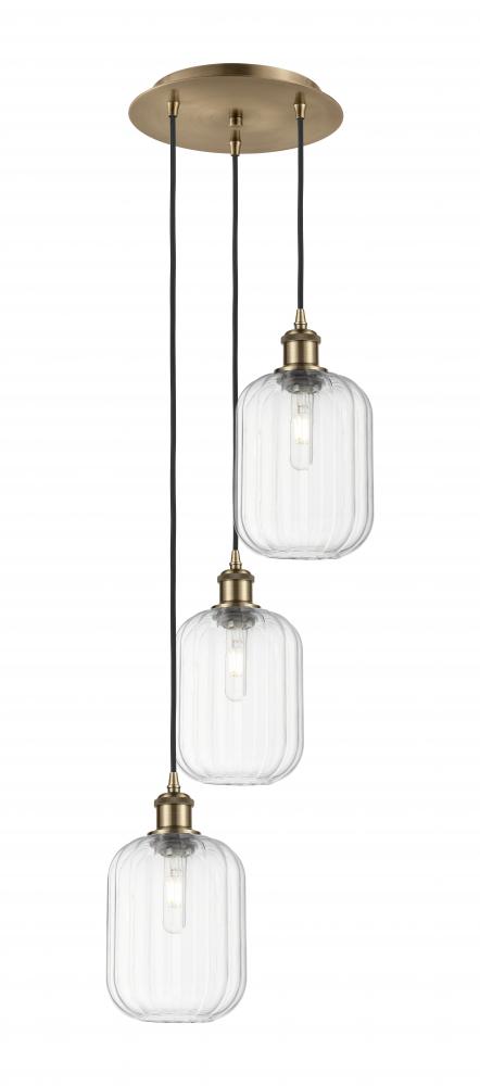 Preston Cylinder - 3 Light - 13 inch - Antique Brass - Cord Hung - Multi Pendant