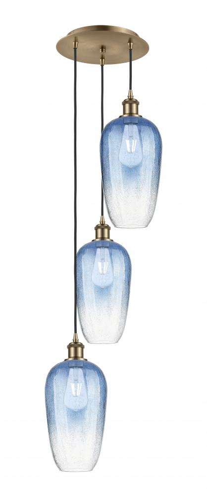 Brookhaven Flute - 3 Light - 14 inch - Antique Brass - Cord Hung - Multi Pendant
