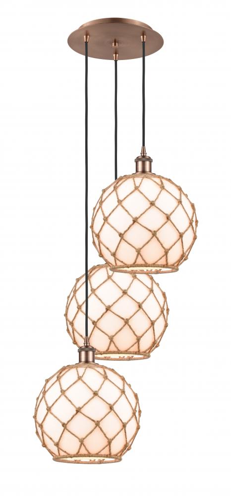 Farmhouse Rope - 3 Light - 17 inch - Antique Copper - Cord Hung - Multi Pendant