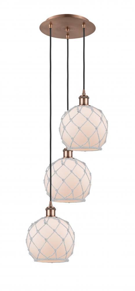 Farmhouse Rope - 3 Light - 15 inch - Antique Copper - Cord Hung - Multi Pendant
