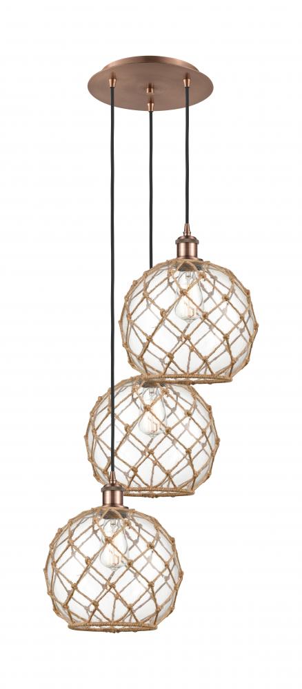 Farmhouse Rope - 3 Light - 17 inch - Antique Copper - Cord Hung - Multi Pendant
