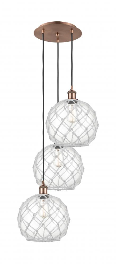 Farmhouse Rope - 3 Light - 17 inch - Antique Copper - Cord Hung - Multi Pendant