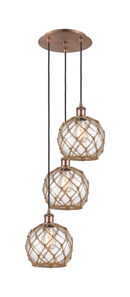 Farmhouse Rope - 3 Light - 15 inch - Antique Copper - Cord Hung - Multi Pendant