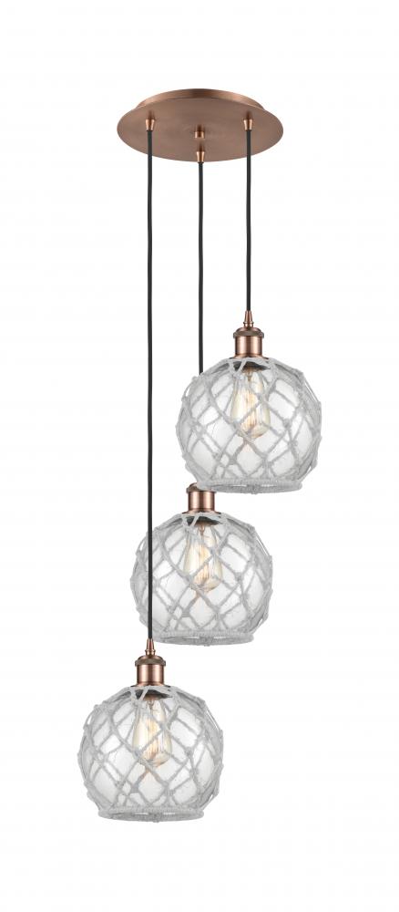 Farmhouse Rope - 3 Light - 15 inch - Antique Copper - Cord Hung - Multi Pendant
