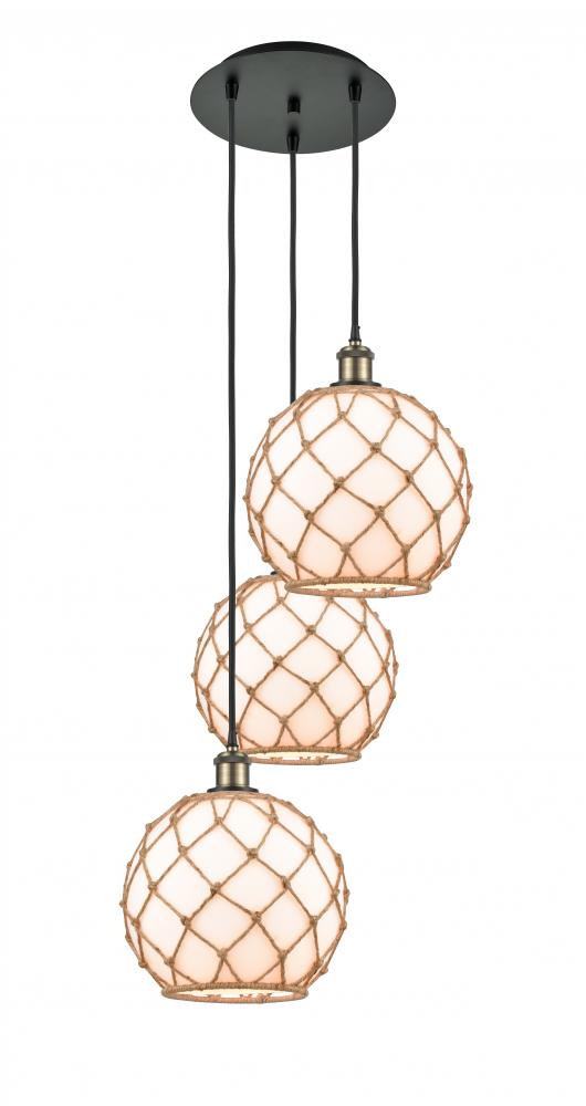 Farmhouse Rope - 3 Light - 17 inch - Black Antique Brass - Cord Hung - Multi Pendant