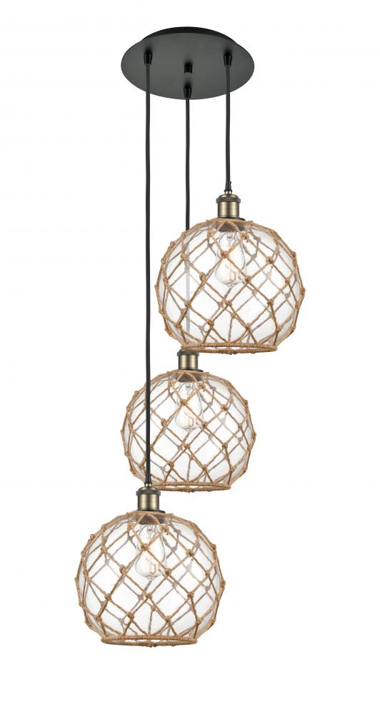 Farmhouse Rope - 3 Light - 17 inch - Black Antique Brass - Cord Hung - Multi Pendant