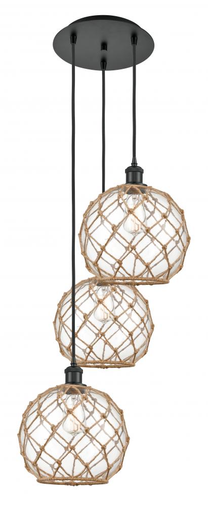 Farmhouse Rope - 3 Light - 17 inch - Matte Black - Cord Hung - Multi Pendant