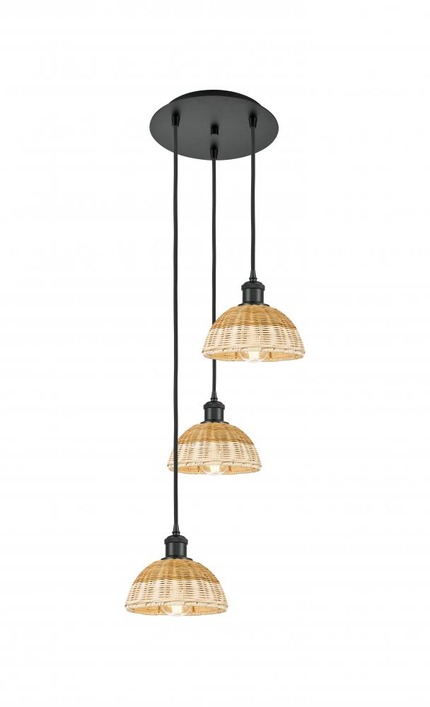 Bristol Natural II - 3 Light - 14 inch - Matte Black - Cord Hung - Multi Pendant