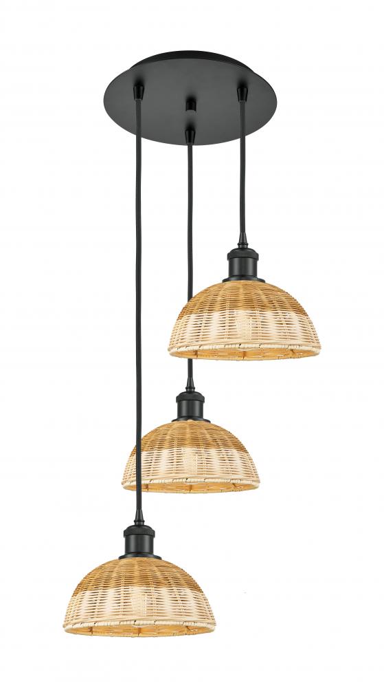 Bristol Natural II - 3 Light - 16 inch - Matte Black - Cord Hung - Multi Pendant