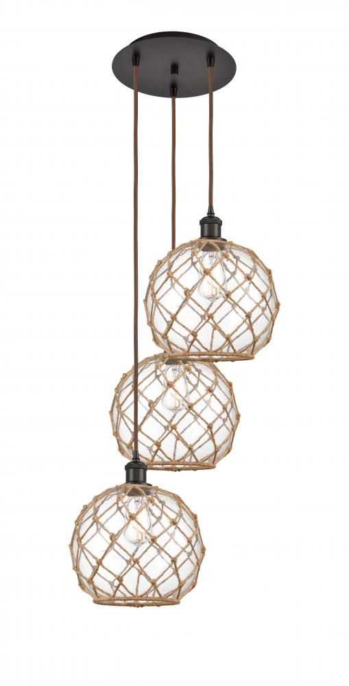 Farmhouse Rope - 3 Light - 17 inch - Oil Rubbed Bronze - Cord Hung - Multi Pendant