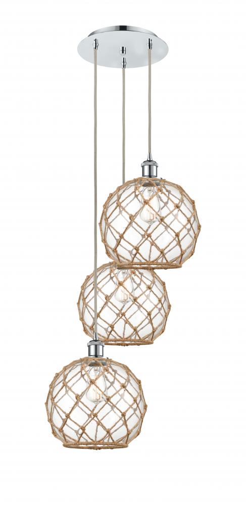Farmhouse Rope - 3 Light - 17 inch - Polished Chrome - Cord Hung - Multi Pendant