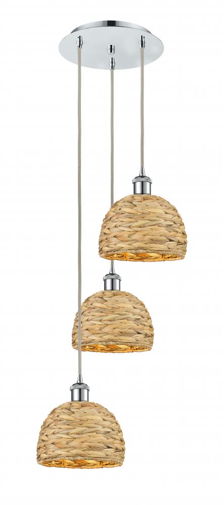 Woven Rattan - 3 Light - 15 inch - Polished Chrome - Cord hung - Multi Pendant
