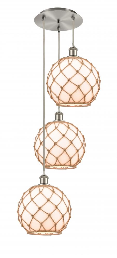 Farmhouse Rope - 3 Light - 17 inch - Brushed Satin Nickel - Cord Hung - Multi Pendant