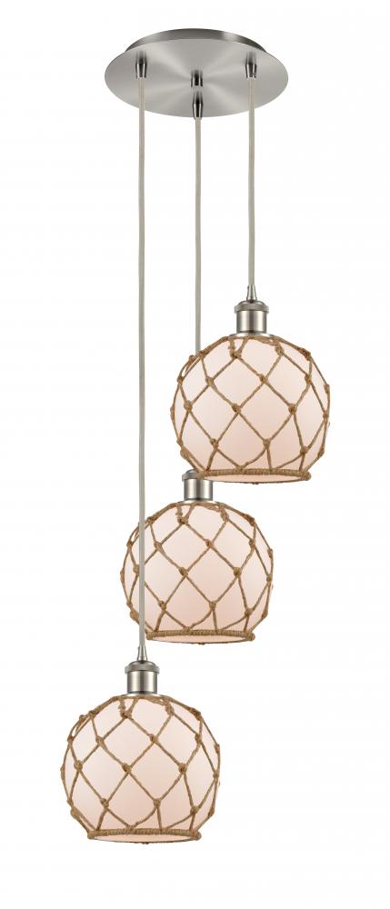 Farmhouse Rope - 3 Light - 15 inch - Brushed Satin Nickel - Cord Hung - Multi Pendant