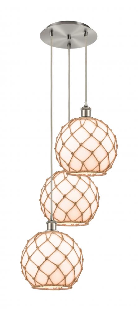 Farmhouse Rope - 3 Light - 17 inch - Brushed Satin Nickel - Cord Hung - Multi Pendant