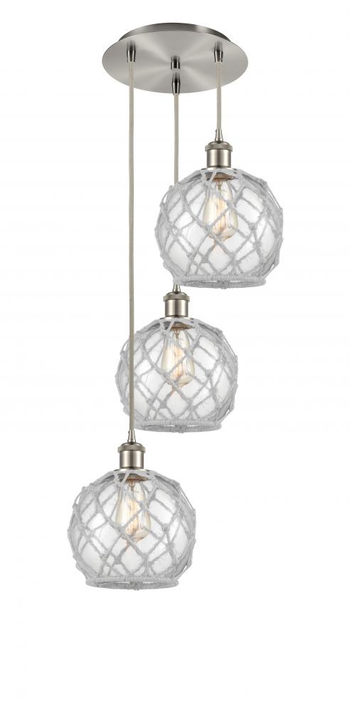 Farmhouse Rope - 3 Light - 15 inch - Brushed Satin Nickel - Cord Hung - Multi Pendant