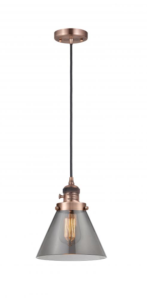 Cone - 1 Light - 8 inch - Antique Copper - Cord hung - Mini Pendant