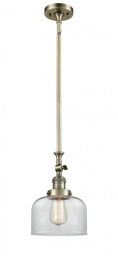 Bell - 1 Light - 8 inch - Antique Brass - Stem Hung - Adjustable Mini Pendant