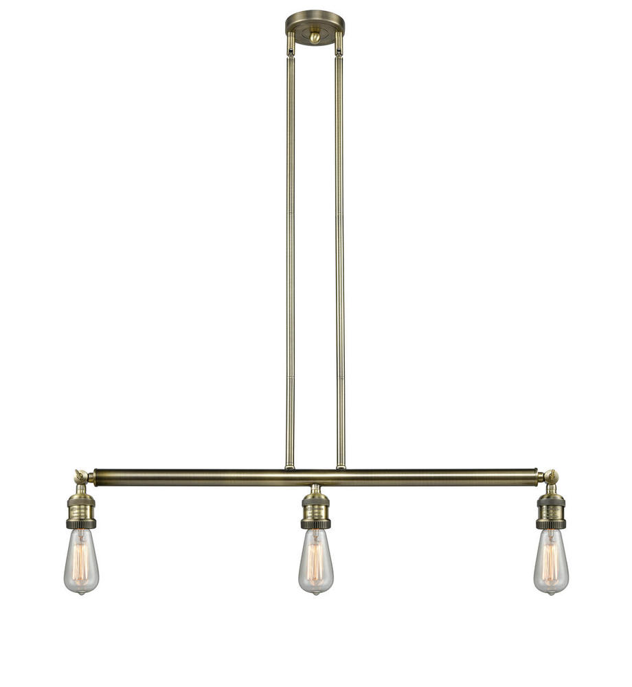 Bare Bulb - 3 Light - 38 inch - Antique Brass - Stem Hung - Adjustable Island Light