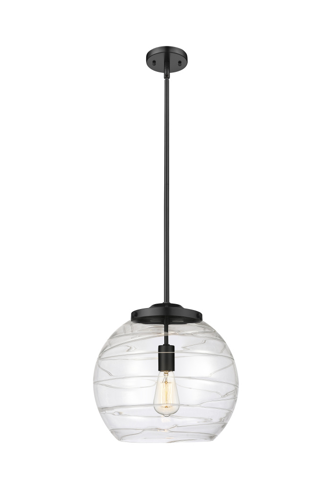 Athens Deco Swirl - 1 Light - 14 inch - Matte Black - Stem Hung - Pendant