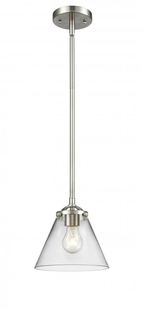 Cone - 1 Light - 8 inch - Brushed Satin Nickel - Stem hung - Mini Pendant