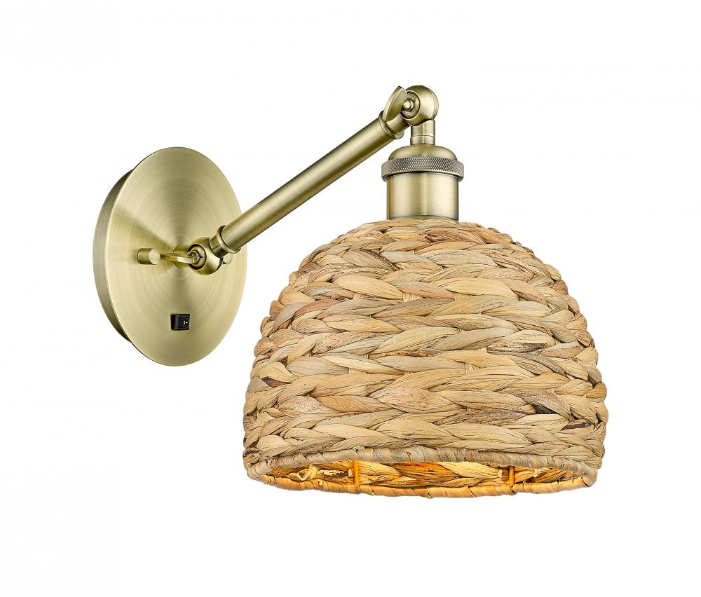 Woven Rattan - 1 Light - 8 inch - Antique Brass - Adjustable Sconce