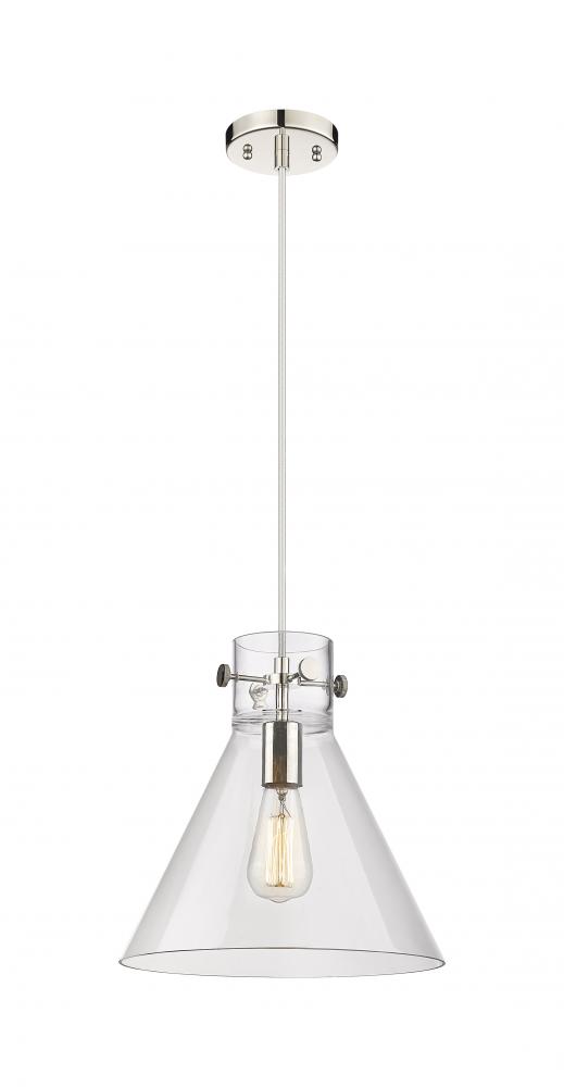 Newton Cone - 1 Light - 12 inch - Polished Nickel - Cord hung - Pendant