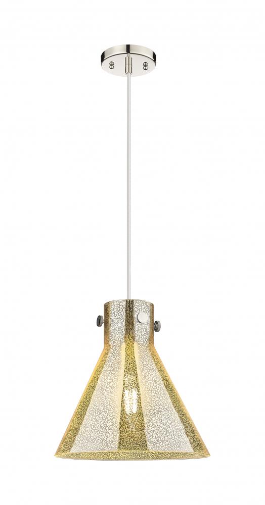 Newton Cone - 1 Light - 12 inch - Polished Nickel - Cord hung - Pendant