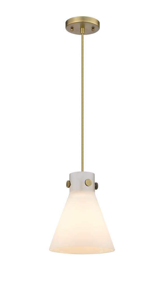 Newton Cone - 1 Light - 8 inch - Brushed Brass - Cord hung - Pendant
