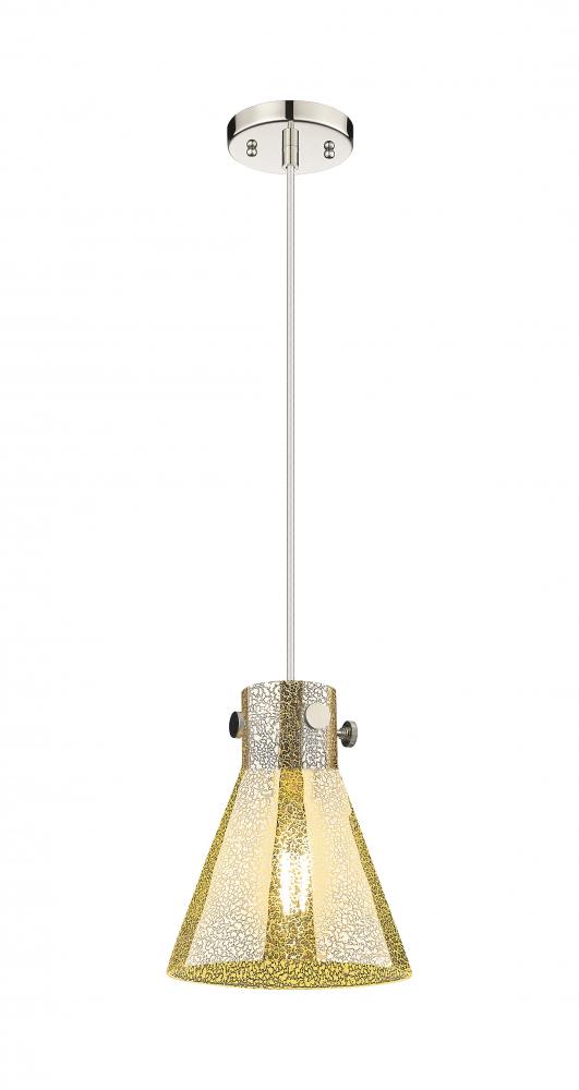 Newton Cone - 1 Light - 8 inch - Polished Nickel - Cord hung - Pendant