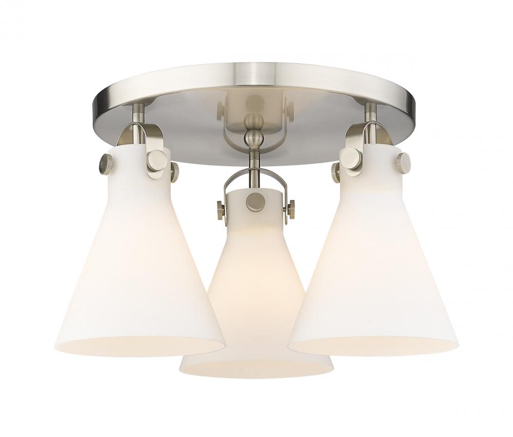 Newton Cone - 3 Light - 18 inch - Satin Nickel - Semi-Flush Mount